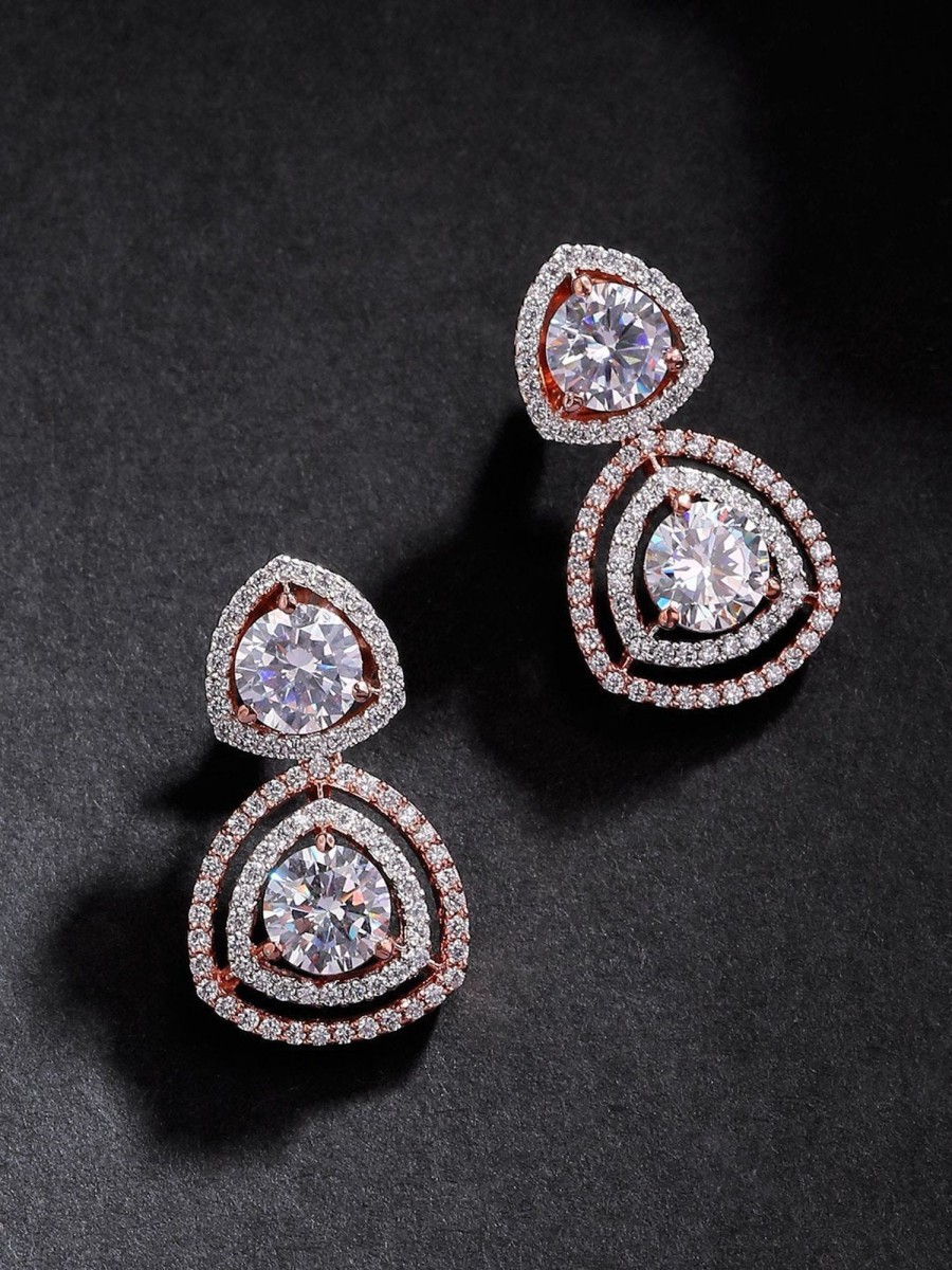 Jewellery Priyaasi | Women'S Rose Gold-Plated American Diamond Studded Drop Earrings - Priyaasi