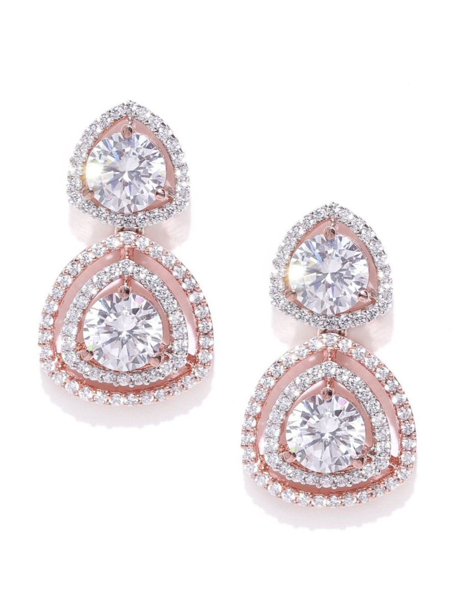 Jewellery Priyaasi | Women'S Rose Gold-Plated American Diamond Studded Drop Earrings - Priyaasi