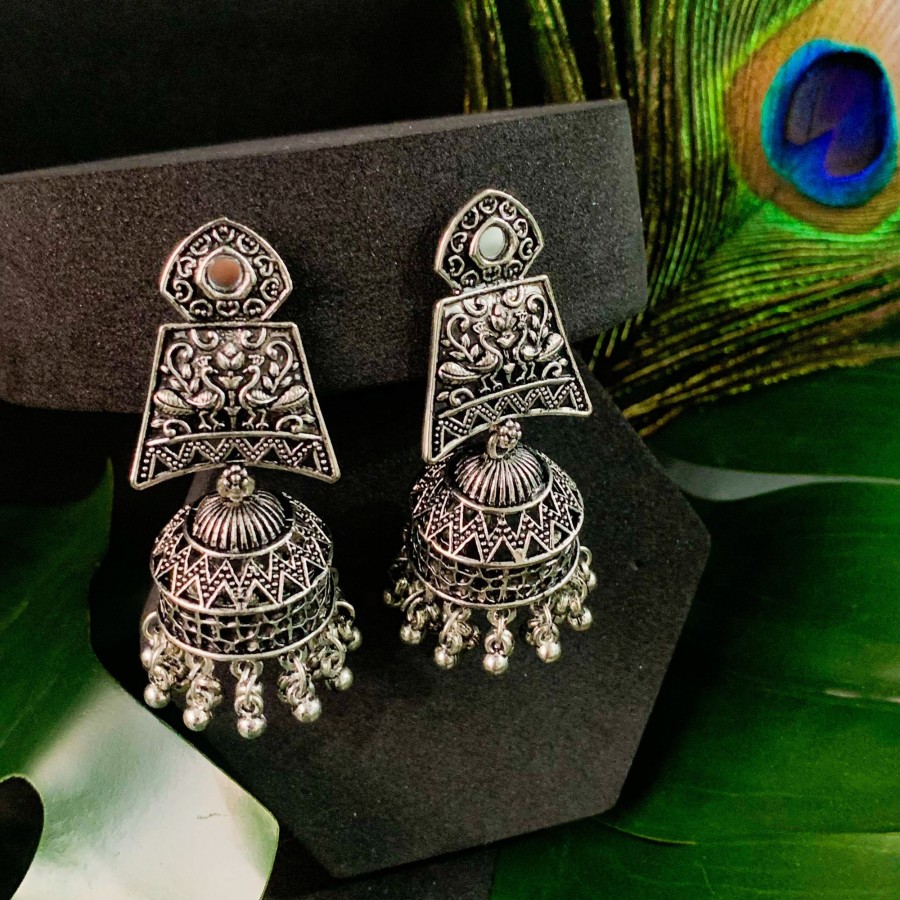 Jewellery I Jewels | Women'S Navratri Ethnic Silver Afghani Style Trending Jhumka Earrings - I Jewels Oxidised