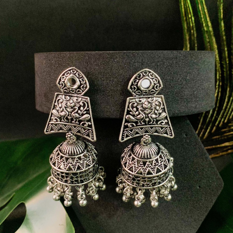 Jewellery I Jewels | Women'S Navratri Ethnic Silver Afghani Style Trending Jhumka Earrings - I Jewels Oxidised