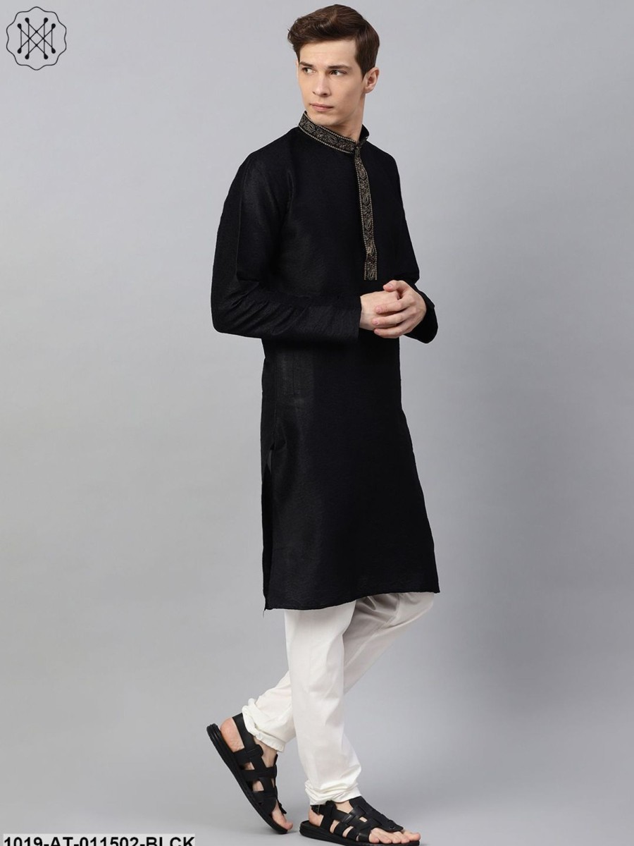 Men Sojanya | Men'S Silk Blend Black Self Design Only Long Kurta - Sojanya