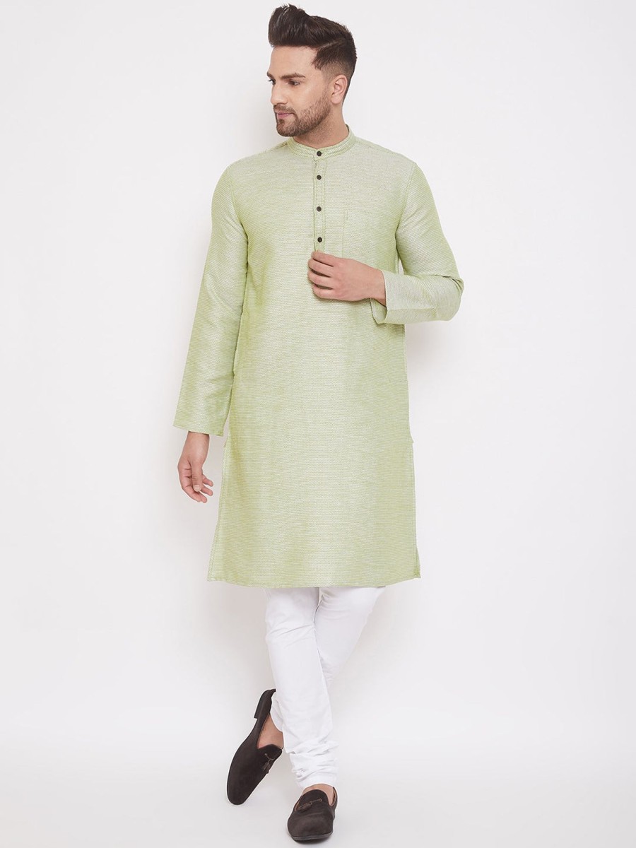 Men Even Apparels | Men'S Light Dobby Cotton Kurta - Even Apparels Green