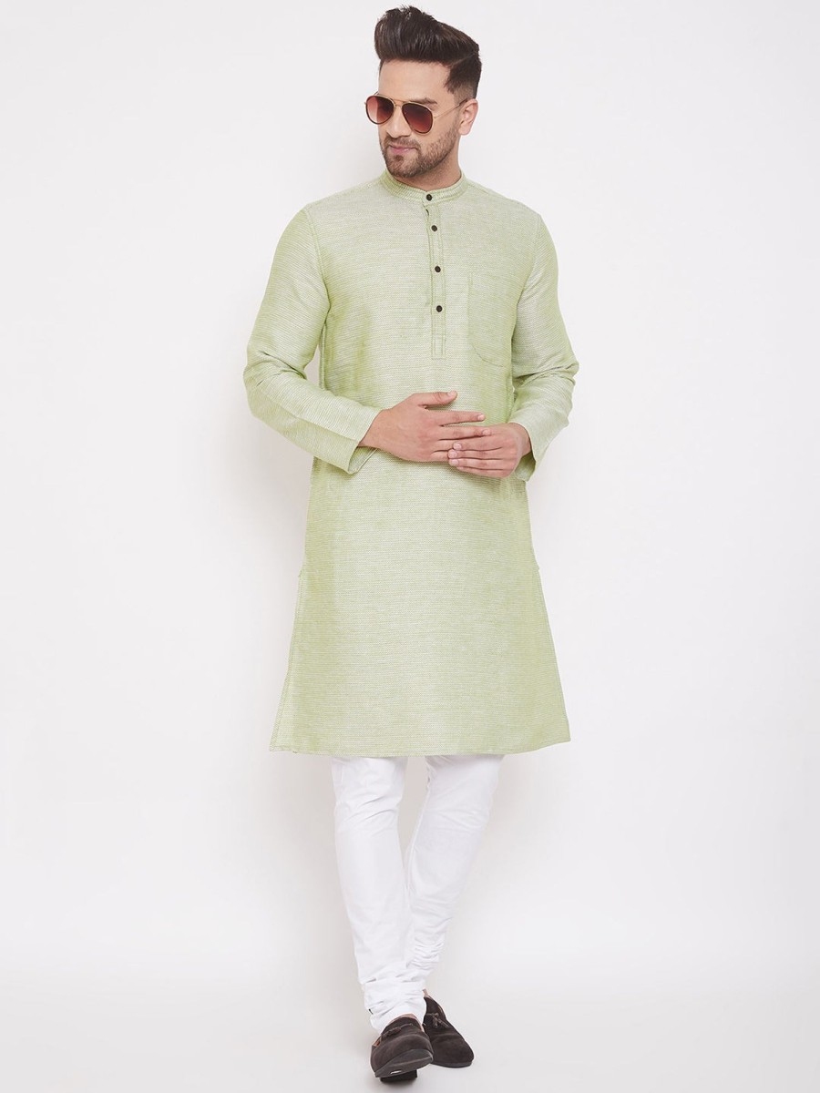 Men Even Apparels | Men'S Light Dobby Cotton Kurta - Even Apparels Green