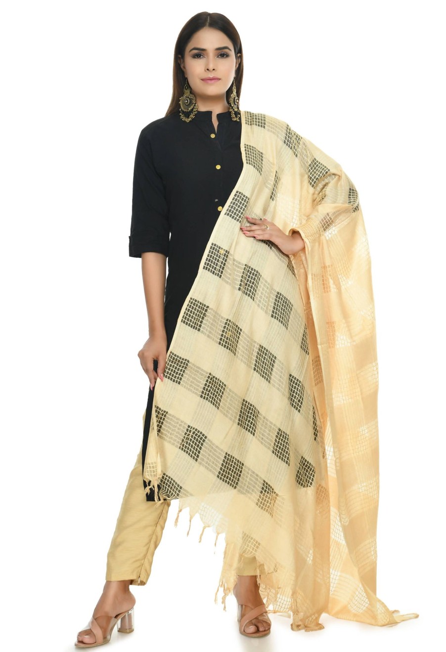 Women Moeza | Women'S Colour Window Design Cotton Dupatta Mfd0015 - Moeza Golden