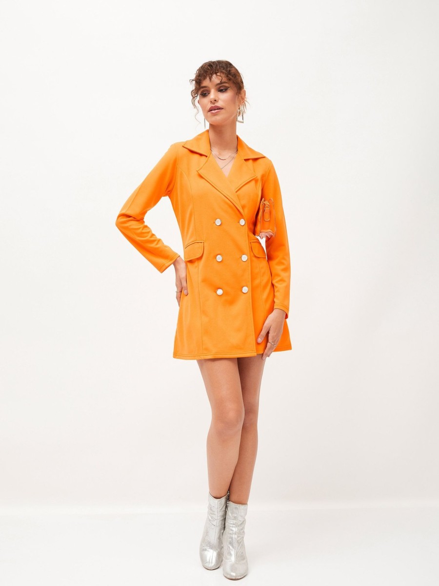 Women Lyush | Women'S Orange Knitted Blazer Dress - Lyush