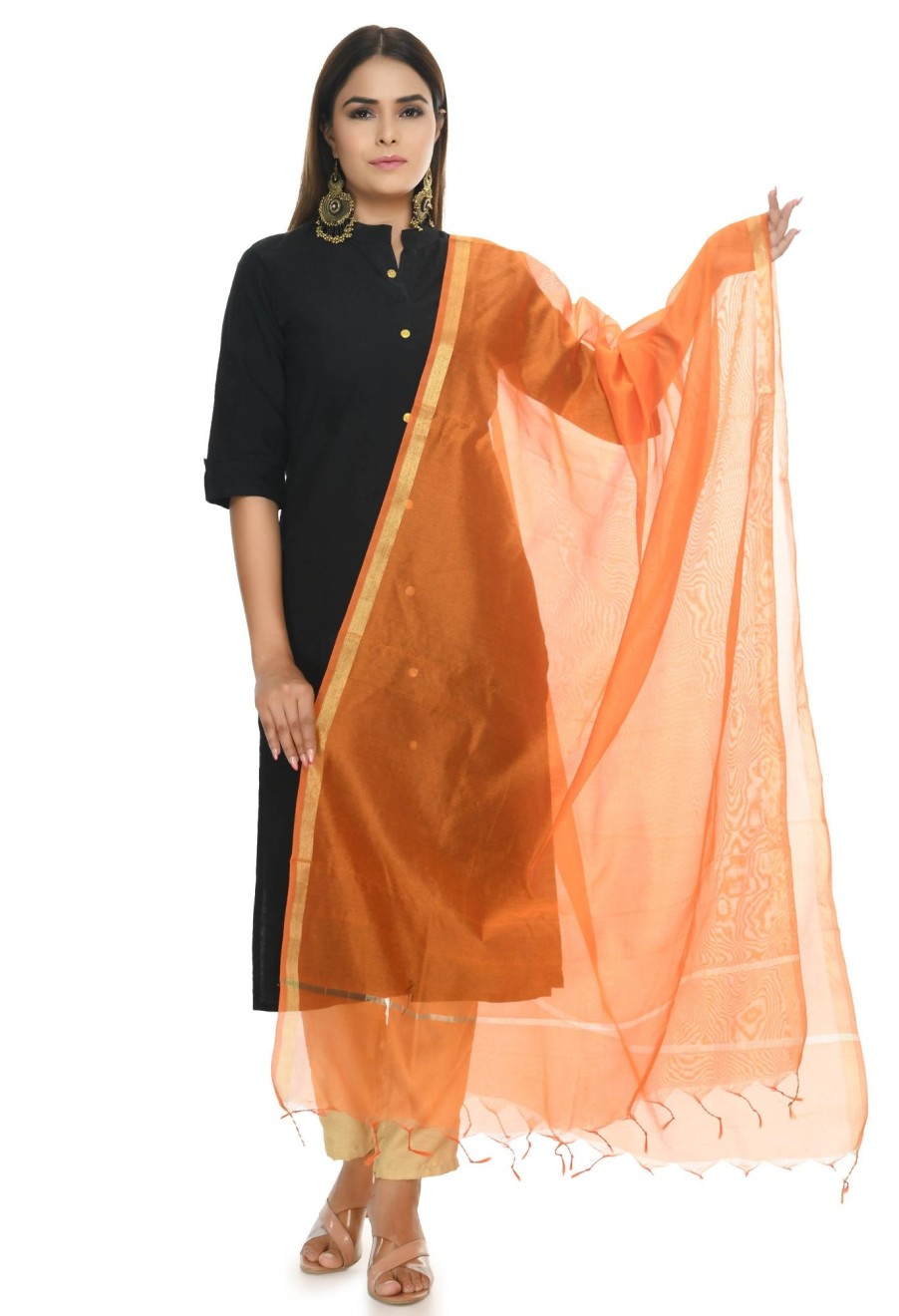 Women Moeza | Women'S Banarsi Chanderi Piping Dupatta Mfd0031 - Moeza Orange