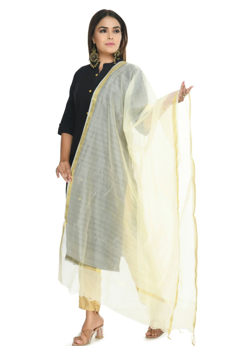 Women Moeza | Women'S Banarsi Chanderi Piping Dupatta Mfd0028 - Moeza Off White