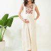 Women The Kaftan Company | Women'S Beige Floral Cotton Maternityand Feeding Dress - The Kaftan Company White