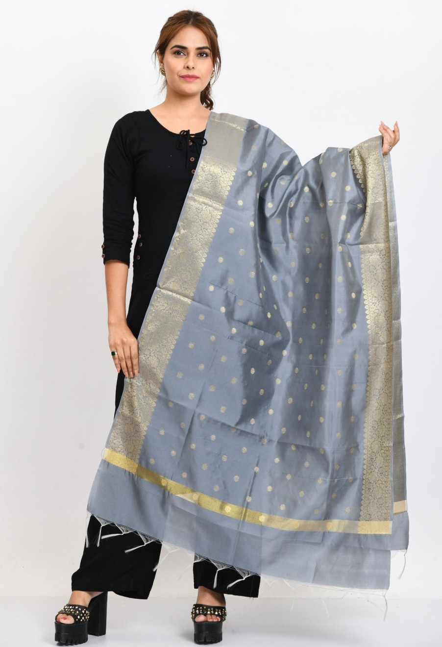 Women Moeza | Women'S Banarsi Silk Woven Design Dupatta - Moeza Grey