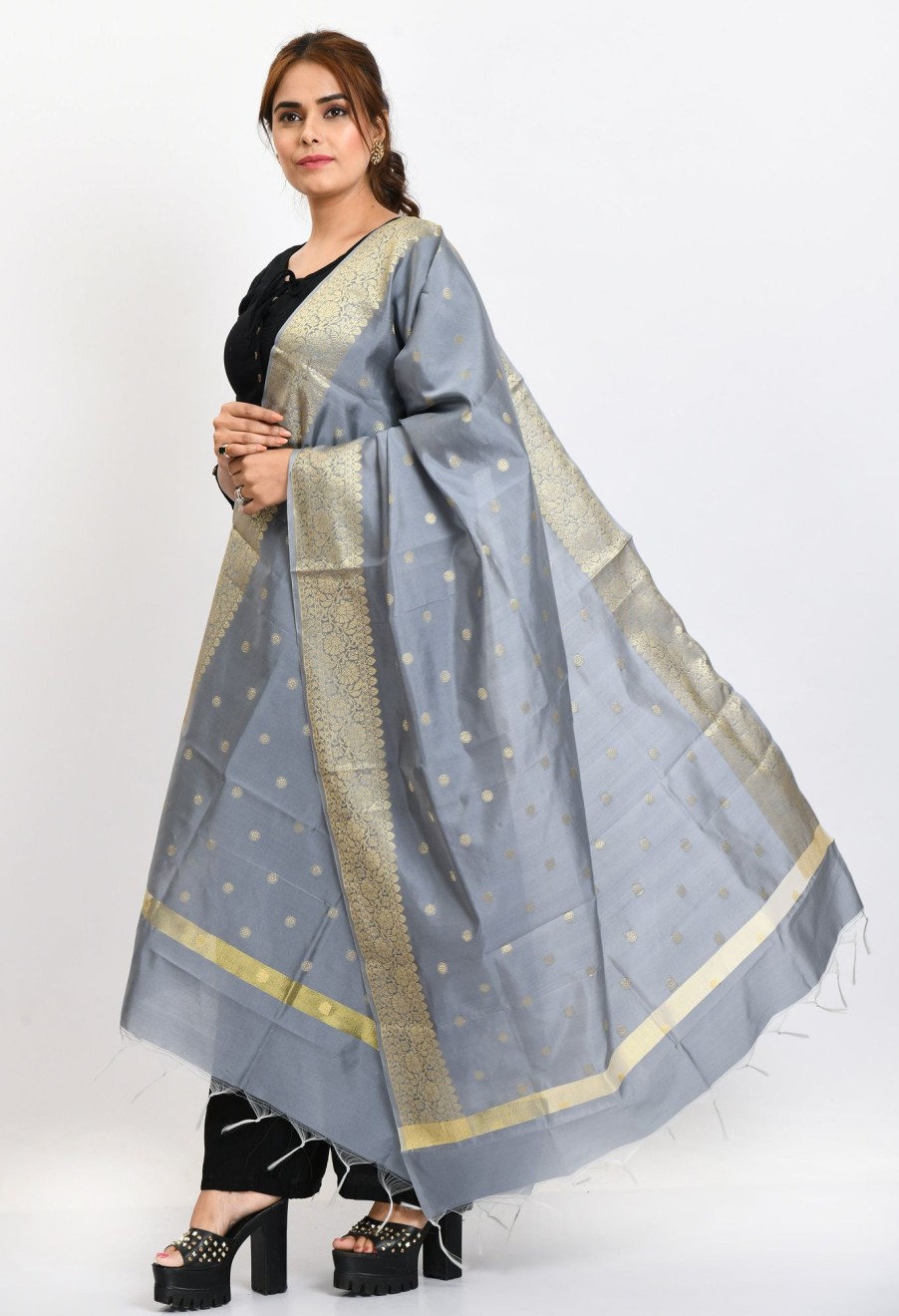 Women Moeza | Women'S Banarsi Silk Woven Design Dupatta - Moeza Grey