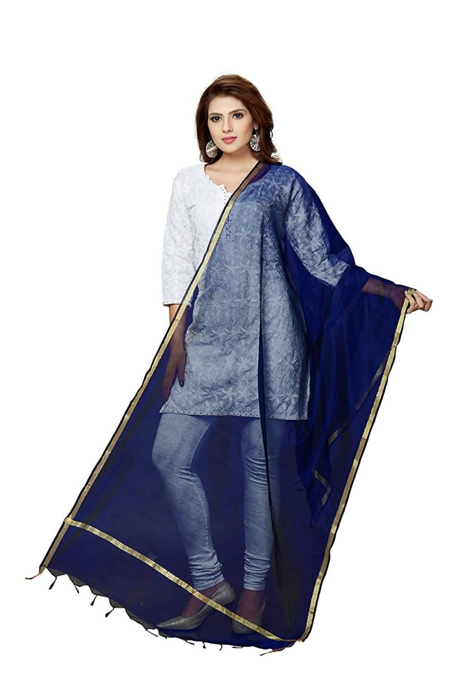 Women Moeza | Women'S Banarsi Chanderi Colour Dupatta Mfd0018 - Moeza Navy Blue