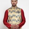 Men Virat Fashions | Men'S Gold Printed Nehru Jacket ( Jowc 4014Golden ) - Virat Fashions