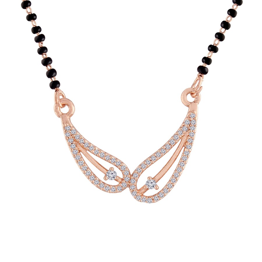 Jewellery I Jewels | Women'S 18K Rose Gold Plated Pendant With Black Bead Chain Mangalsutra - I Jewels