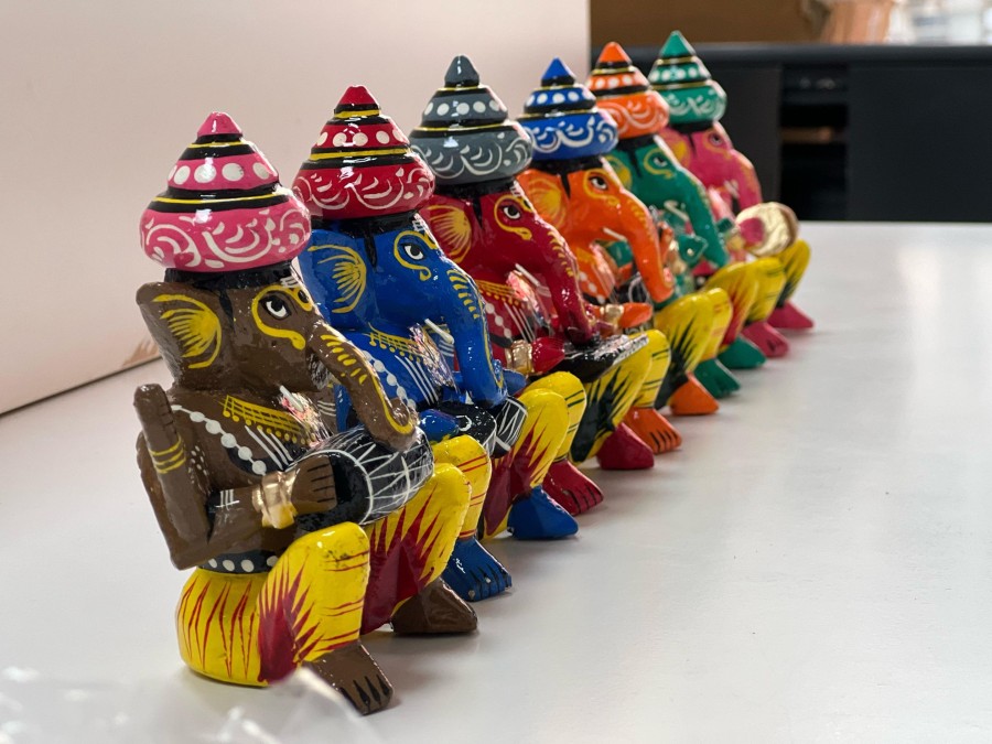 Others Kondapalli Toys | Artisanal Musical Ganeshas Home Decor Set Of 6 - Kondapalli Toys