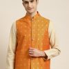 Men Sojanya | Men'S Cotton Self Design Only Nehru Jacket - Sojanya Orange