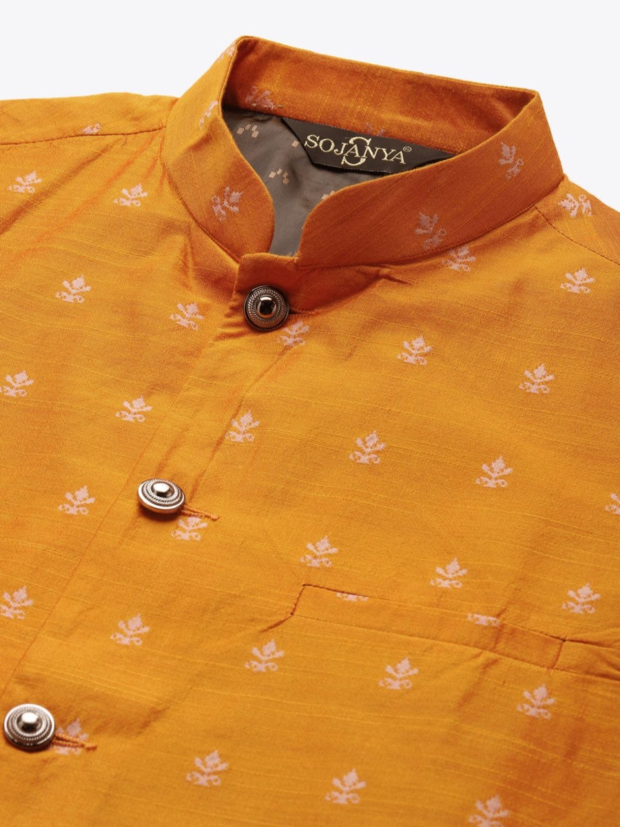 Men Sojanya | Men'S Cotton Self Design Only Nehru Jacket - Sojanya Orange