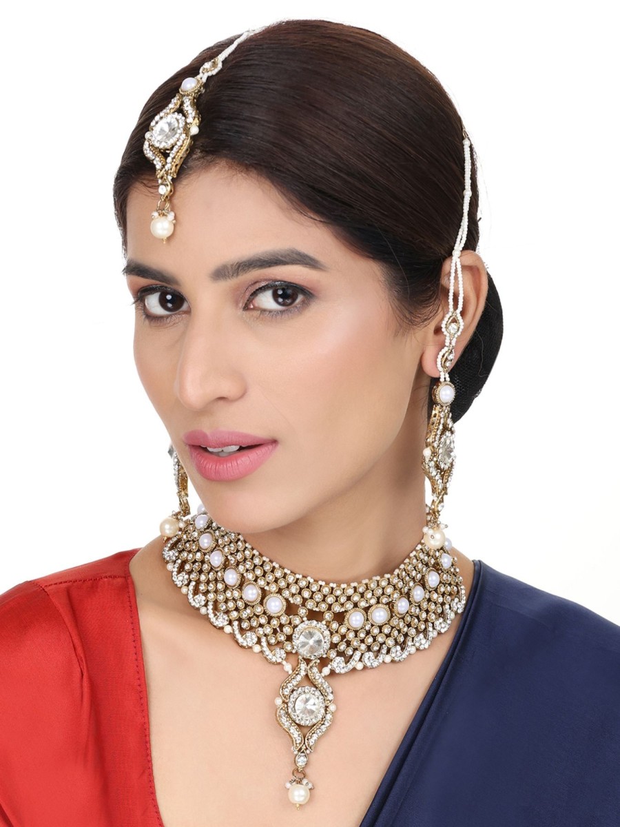 Jewellery Anikas Creation | Brass Off-White Jewelry Set - Elegance In Subtle Hues - Anikas Creation Multicolor