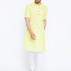 Men Even Apparels | Men'S Pure Cotton Kurta With Band Collar - Even Apparels Yellow