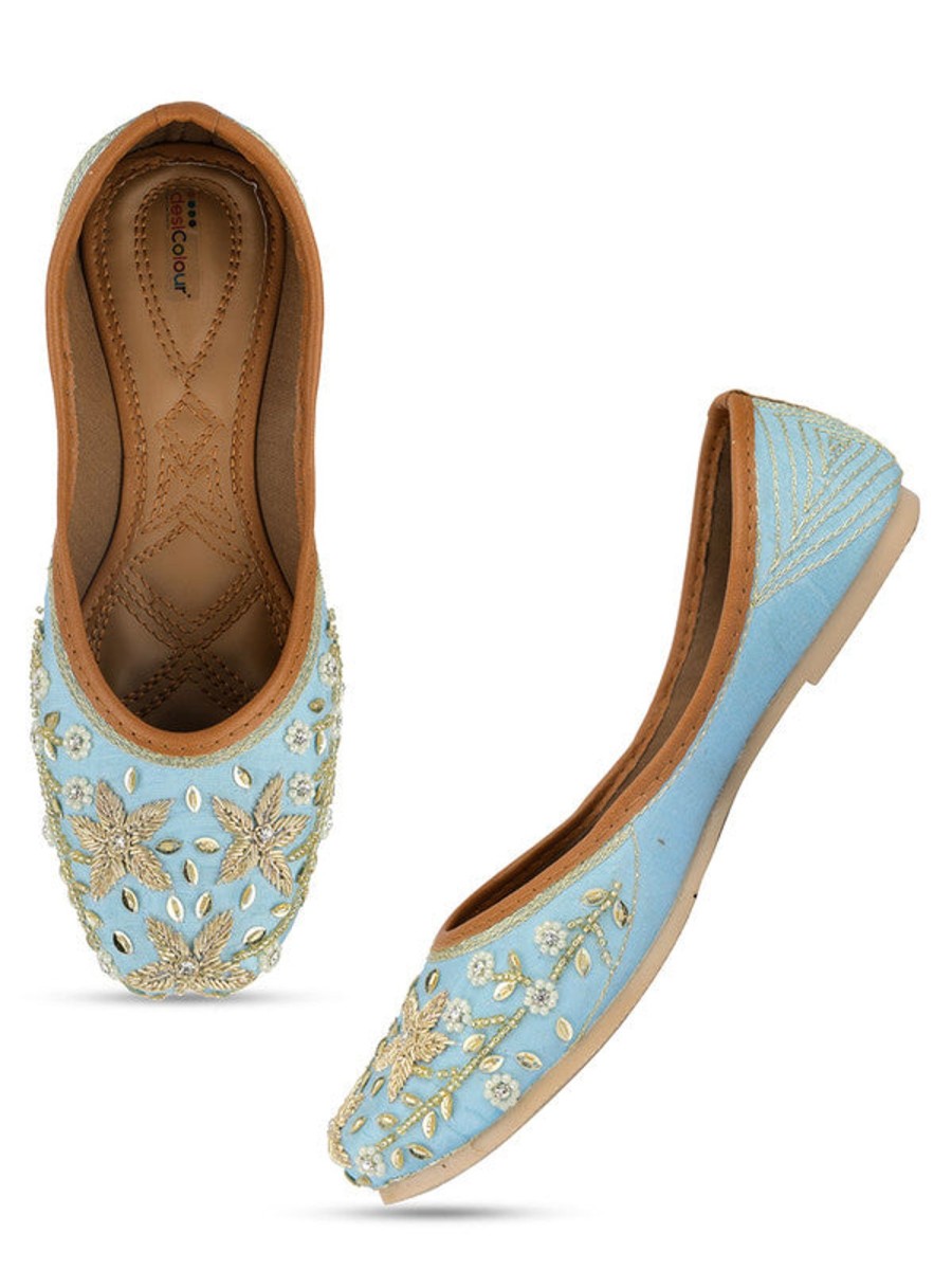 Others Desi Colour | Women'S Sky Blue Hand Embroidered Indian Handcrafted Ethnic Comfort Footwear - Desi Colour