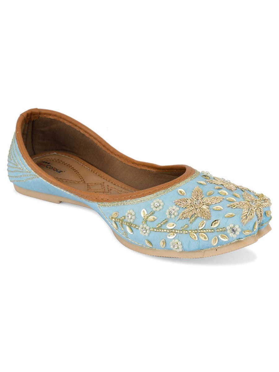 Others Desi Colour | Women'S Sky Blue Hand Embroidered Indian Handcrafted Ethnic Comfort Footwear - Desi Colour