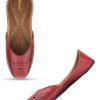 Others Desi Colour | Women'S Red Leather Embroidered Indian Handcrafted Ethnic Footwear - Desi Colour