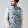 Men Sojanya | Men'S Blue Printed Nehru Jacket - Sojanya