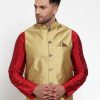 Men Virat Fashions | Men'S Gold Woven Jacquard Nehru Jacket ( Jowc 4017Golden ) - Virat Fashions