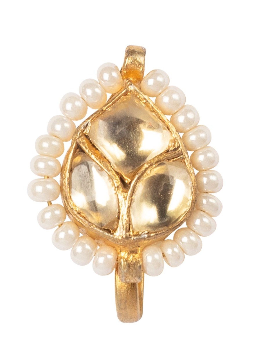 Jewellery Morkanth | Kundan U0026 Pearl Embellished Nose Pin Without Piercing By Morkanth