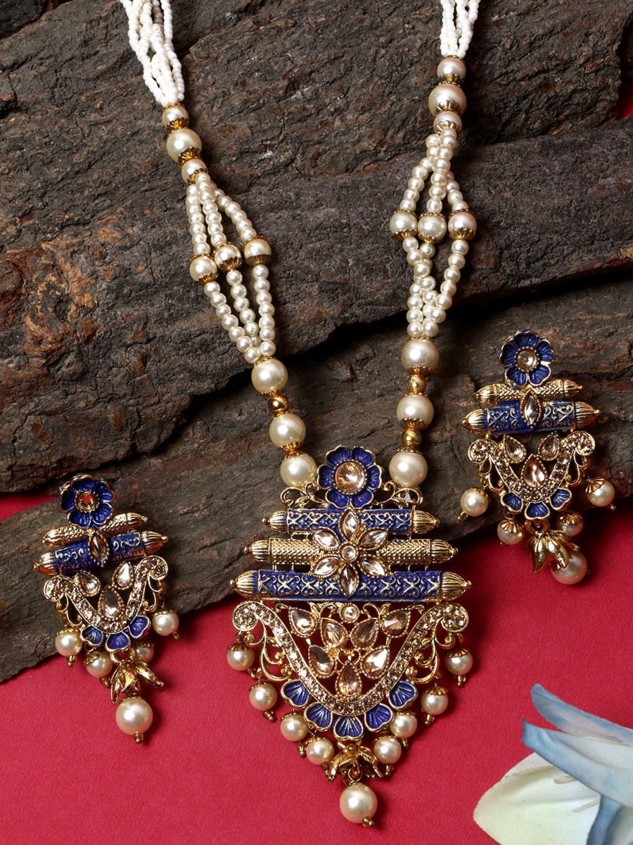 Jewellery Anikas Creation | Antique Matte Gold Finish Meenakari Pearl Temple Jewellery - Anikas Creation Multicolor