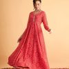 Women Lyush | Women'S Red U0026 White Bandhej Anarkali Dress - Lyush