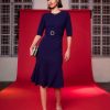 Women Lyush | Women'S Navy Frill Hem Belted Midi Dress - Lyush