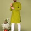 Men The Fab Factory Men | Men'S Pista Cotton Blend Straight Kurtas - The Fab Factory Men Green