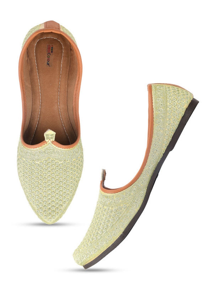 Others Desi Colour | Men'S Indian Ethnic Party Wear Embroidered Golden Footwear - Desi Colour