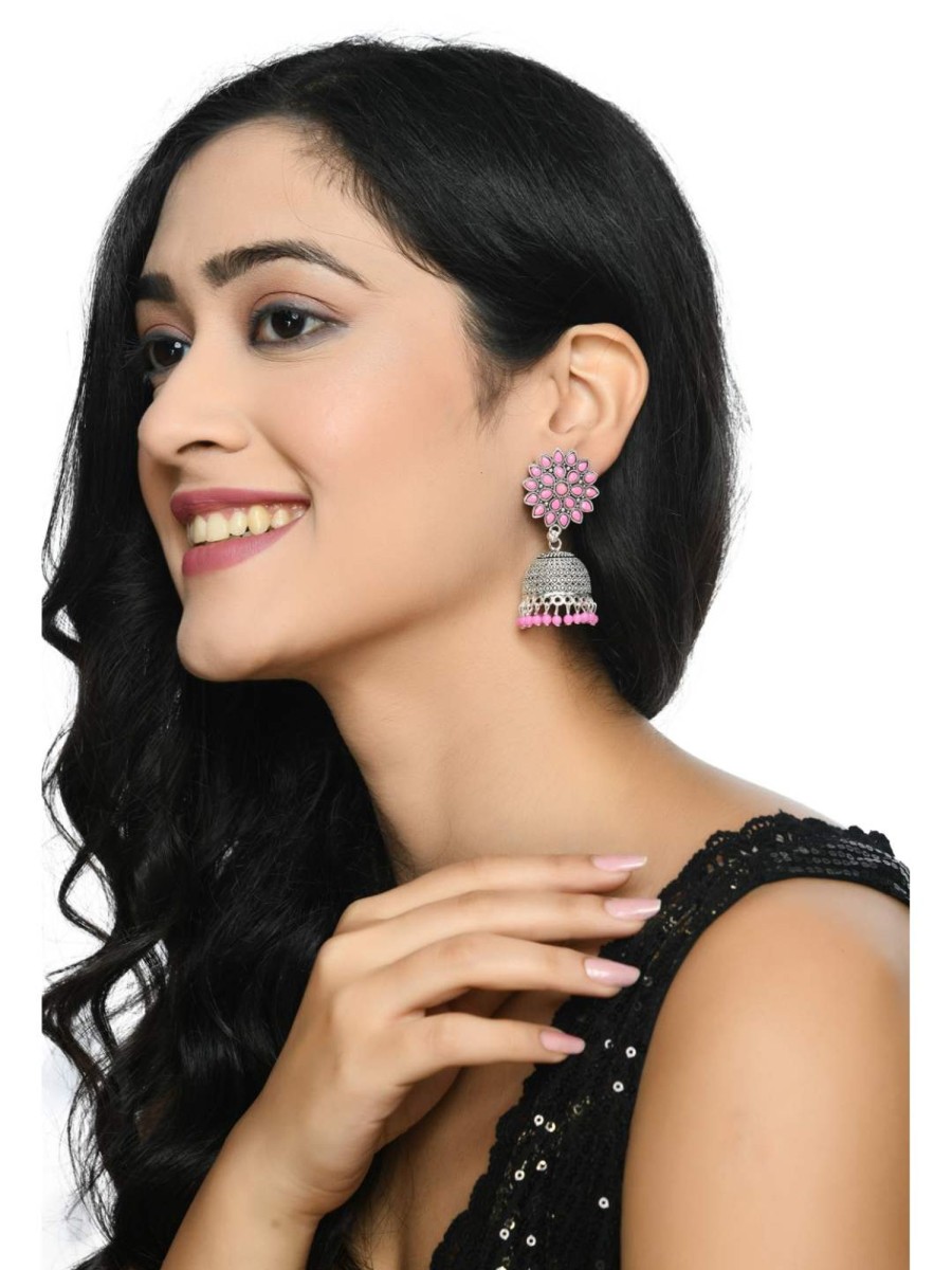 Jewellery Kamal Johar | Trendia Silver-Plated Kundan Work With Pink Pearls Jhumkas Jker_130 Baby Pink