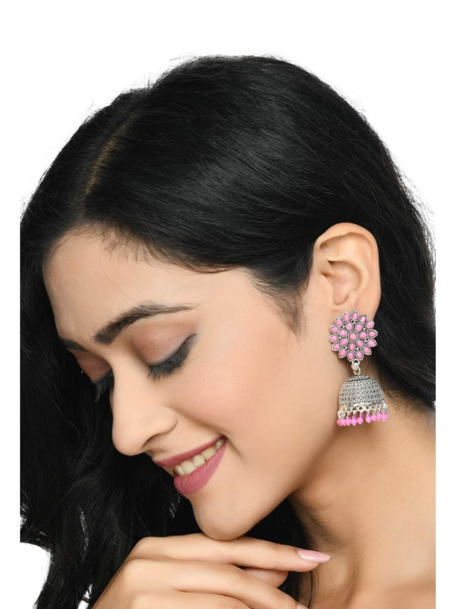 Jewellery Kamal Johar | Trendia Silver-Plated Kundan Work With Pink Pearls Jhumkas Jker_130 Baby Pink