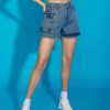 Women SASSAFRAS | Women'S Denim Wash Hanging Pocket Shorts - Sassafras Blue