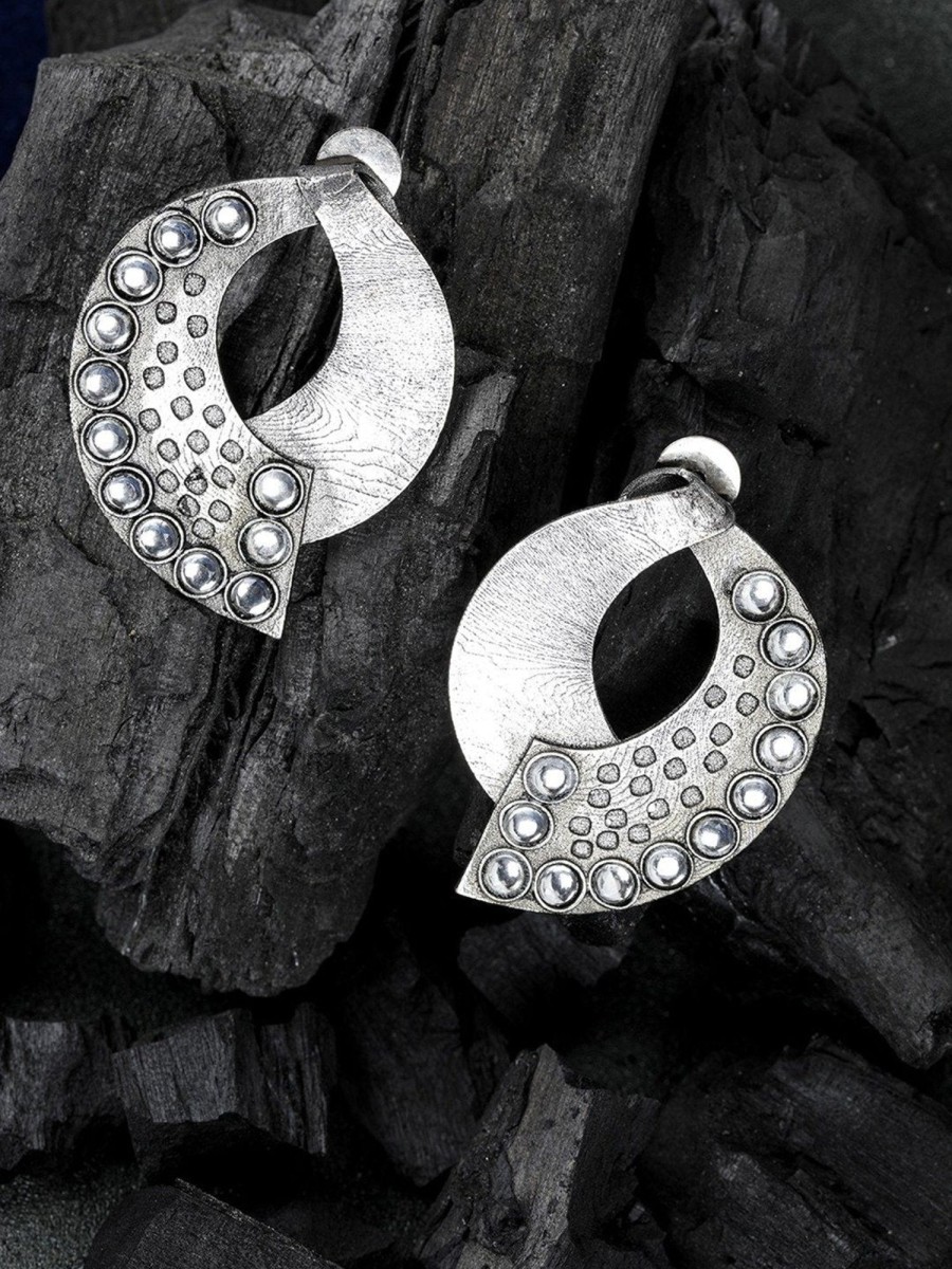 Jewellery Priyaasi | Women'S Oxidised Silver-Plated Stone Studded Drop Earrings - Priyaasi