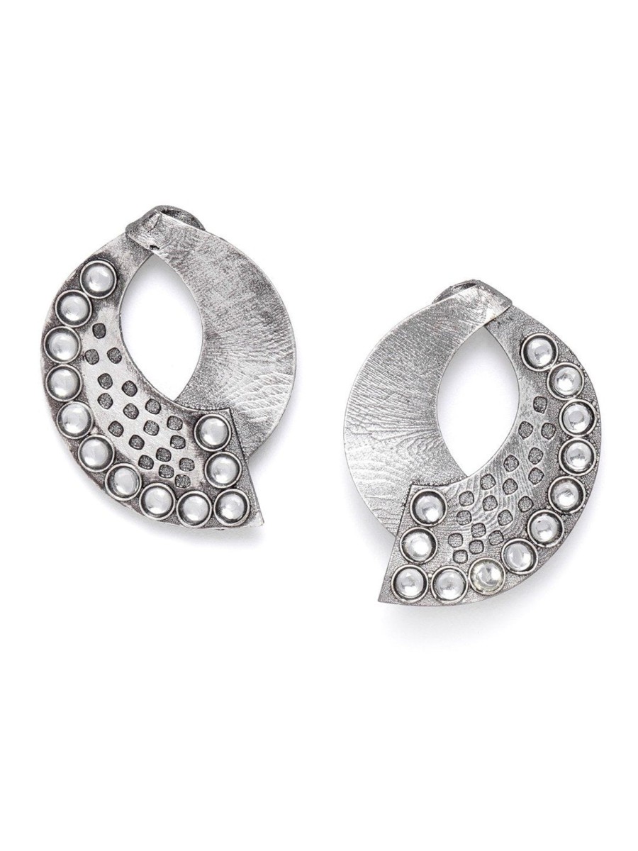 Jewellery Priyaasi | Women'S Oxidised Silver-Plated Stone Studded Drop Earrings - Priyaasi