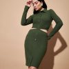 Women Lyush | Women'S Olive Side Cut-Out Bodycon Rib Dress - Lyush