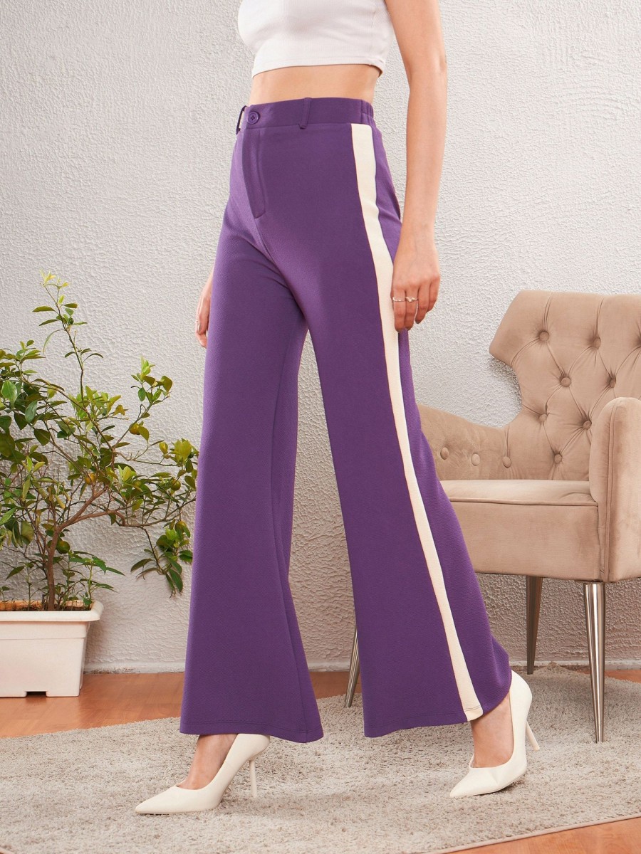 Women SASSAFRAS | Women'S Side Tape Bell Bottom Pants - Sassafras Purple