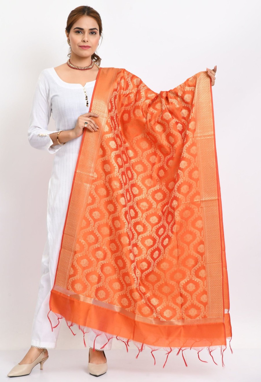 Women Moeza | Women'S Banarsi Silk All Over Woven Design Dupatta - Moeza Orange