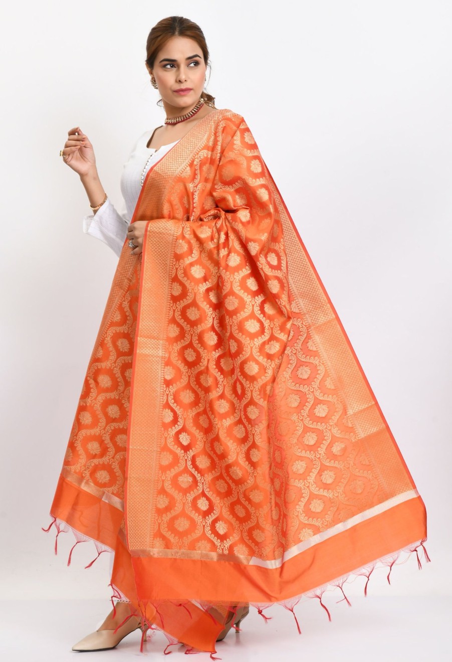 Women Moeza | Women'S Banarsi Silk All Over Woven Design Dupatta - Moeza Orange