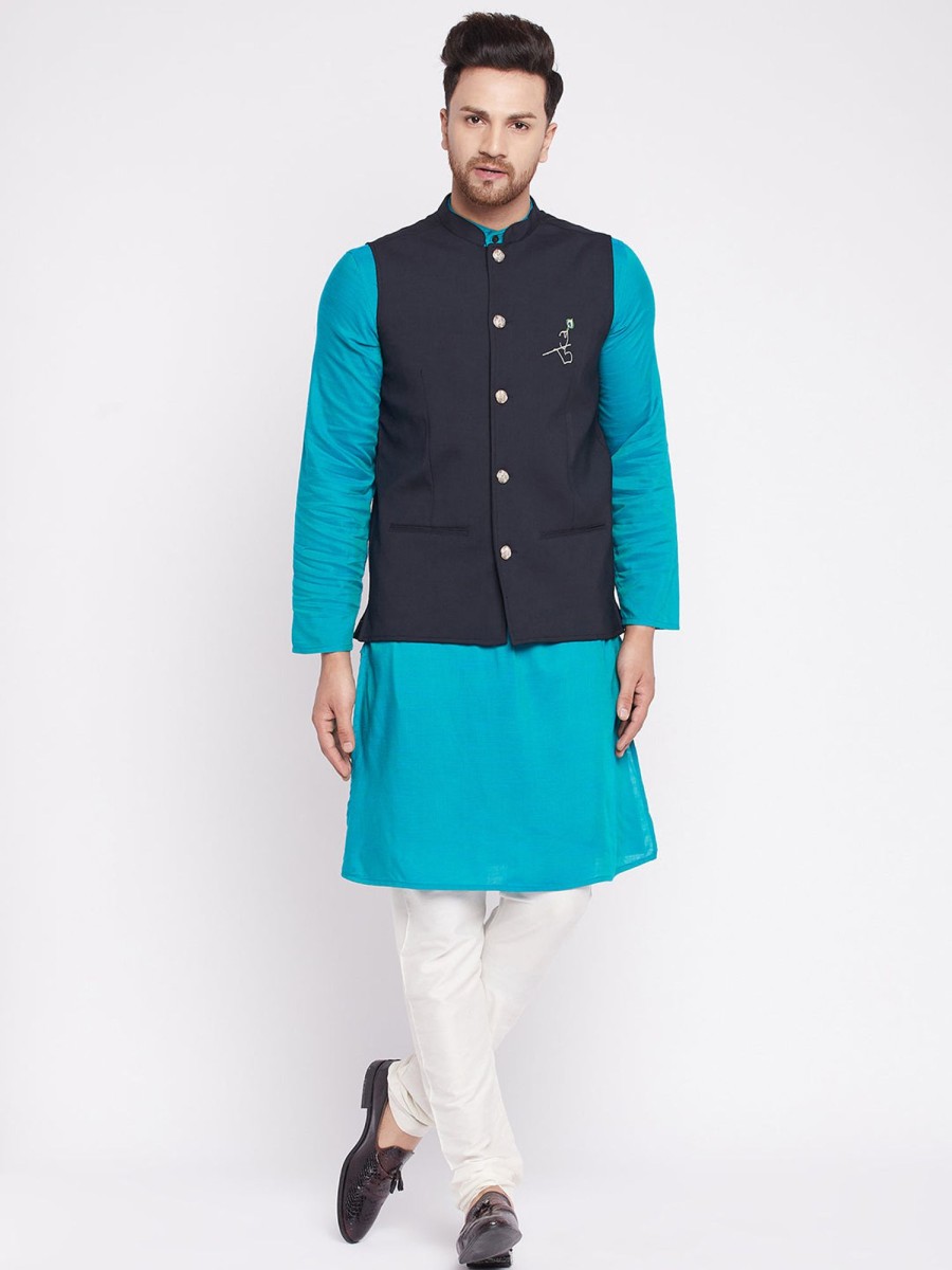 Men Even Apparels | Men'S Nehru Jacket With Embroided Insignia Of Lord Krishna -Even Apparels Black