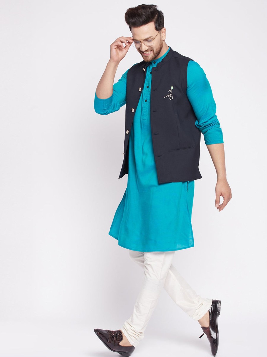 Men Even Apparels | Men'S Nehru Jacket With Embroided Insignia Of Lord Krishna -Even Apparels Black