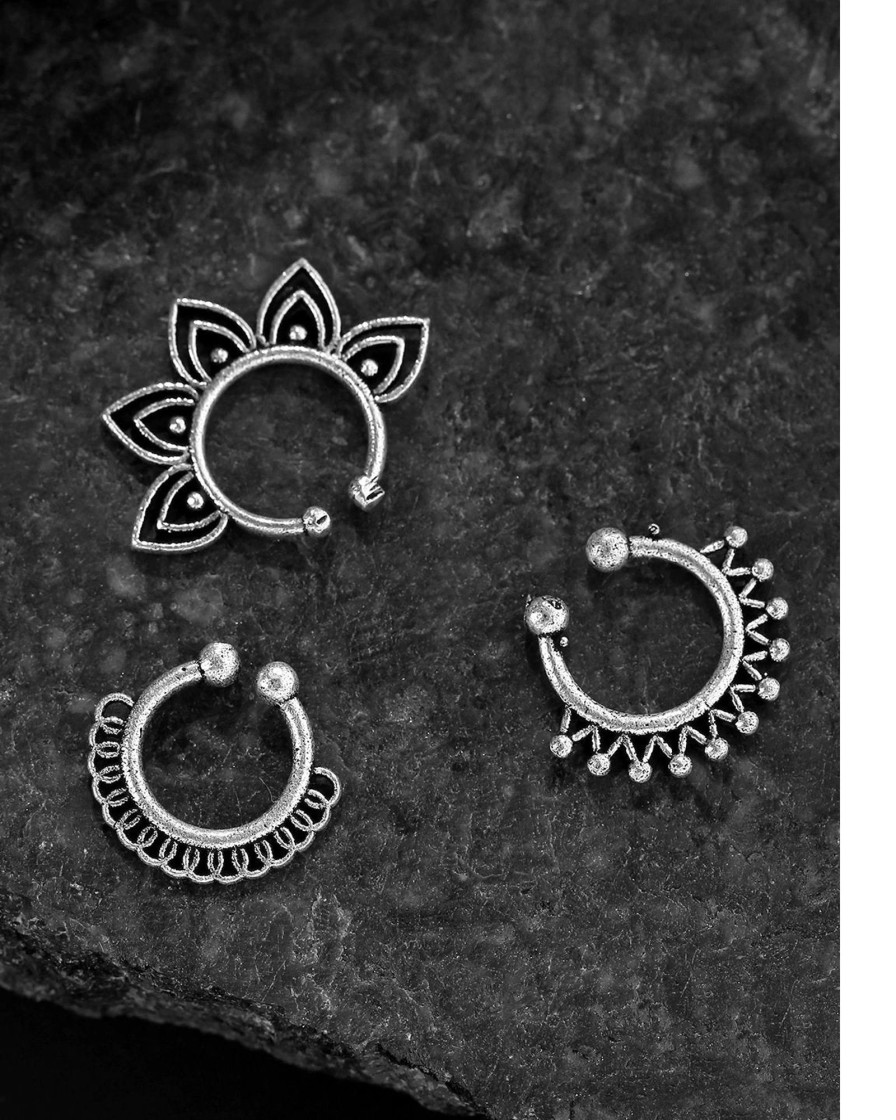 Jewellery Priyaasi | Set Of 4 Oxidised Silver Septum Nose Rings By Priyaasi