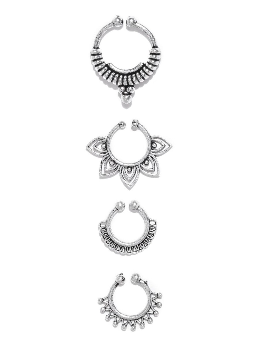 Jewellery Priyaasi | Set Of 4 Oxidised Silver Septum Nose Rings By Priyaasi