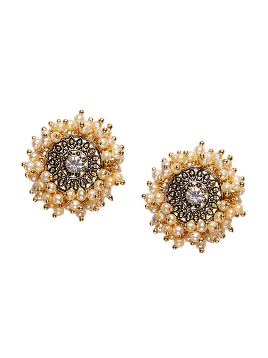 Jewellery Morkanth | Women'S Gold Pleated Pearl Round Studs Earrings - Morkanth