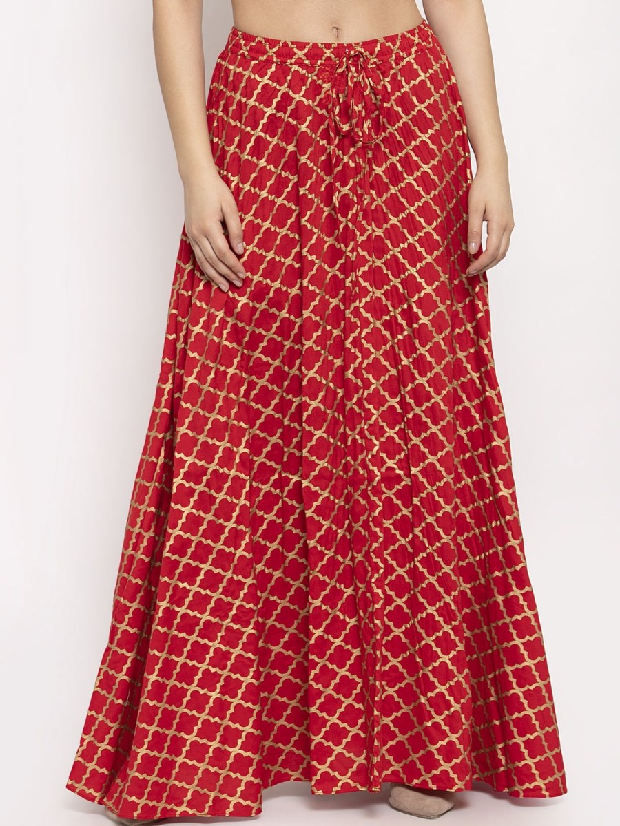 Women Wahe-NOOR | Women'S Red Printed Rayon Skirt - Wahe-Noor