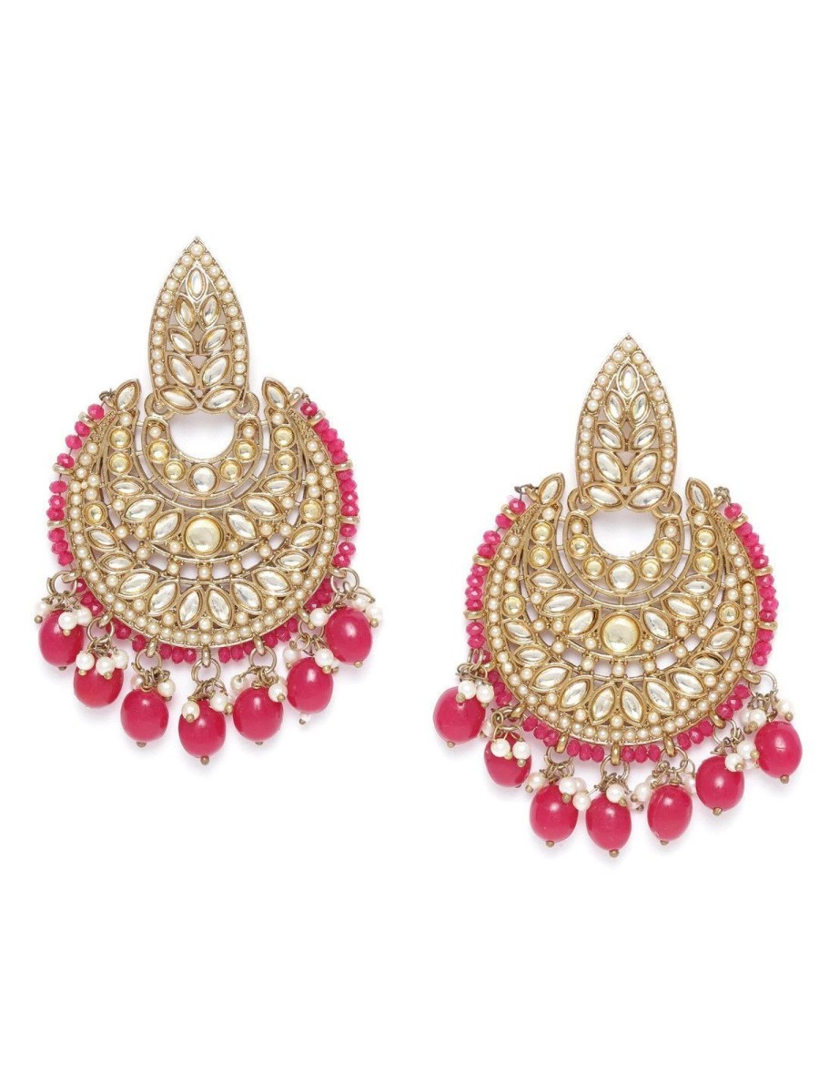 Jewellery Priyaasi | Women'S Gold-Plated Stone Studded Chandbali With Mehroon Beads - Priyaasi