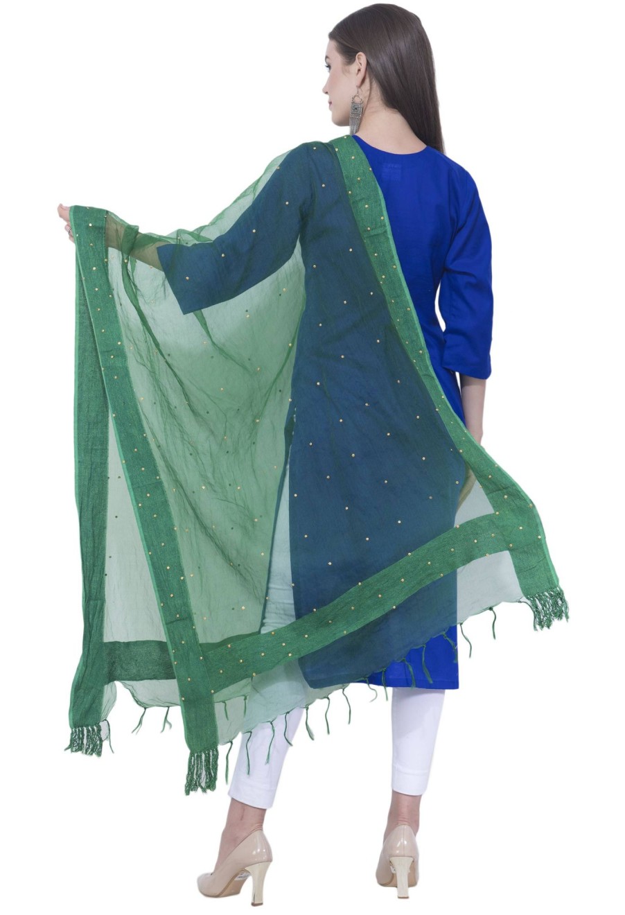 Women AR Silks | A R Silk Color Chandna Orgenza Cotton Dupattas And Chunnis Rama Green